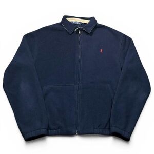 Vintage 90s Polo Ralph Lauren Fleece Harrington Jacket Navy Blue